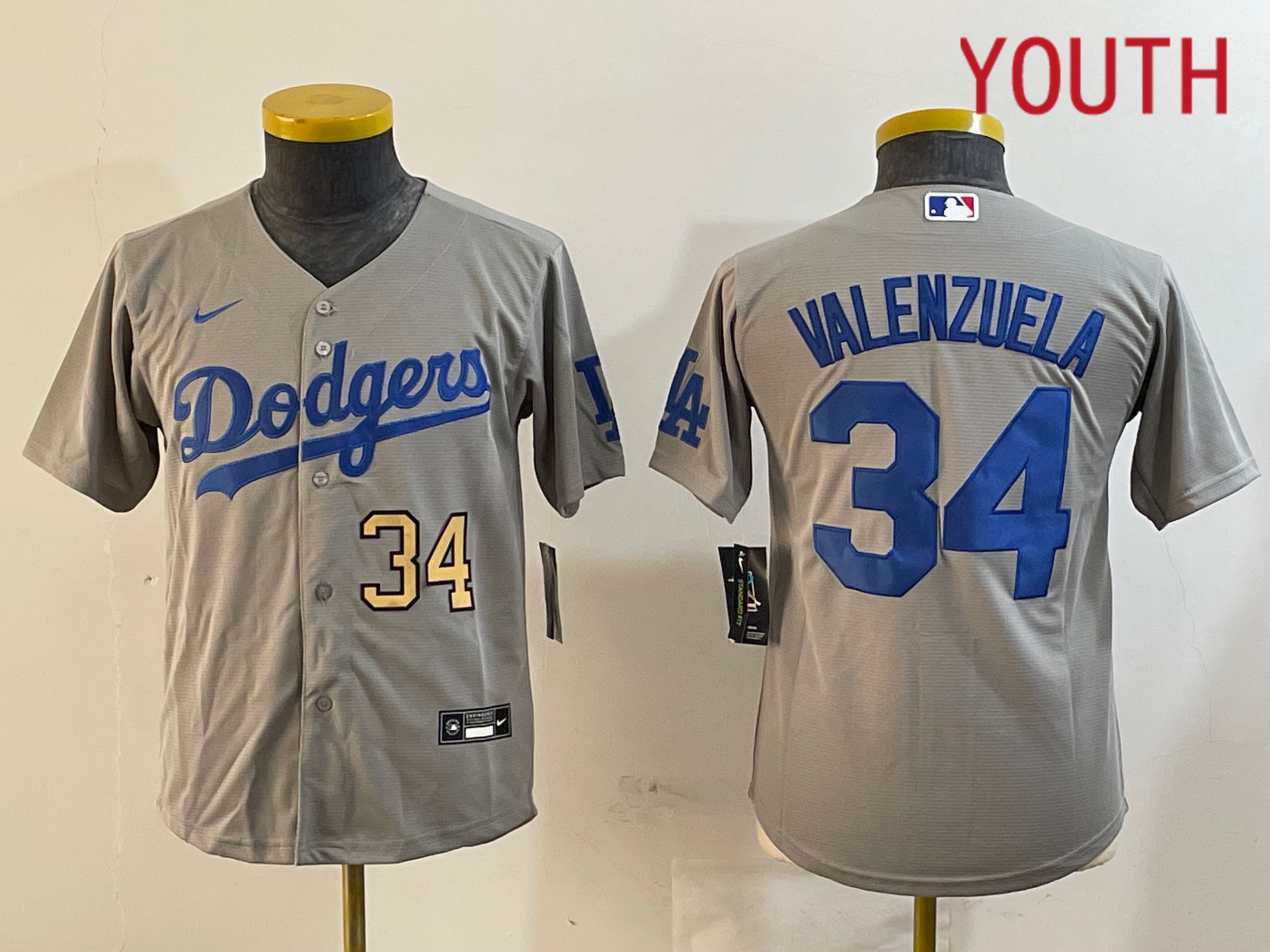 Youth Los Angeles Dodgers #34 Valenzuela Grey Game 2024 Nike MLB Jersey style 12162